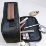 Makeup bag Black Leather Cosmetic Bag
